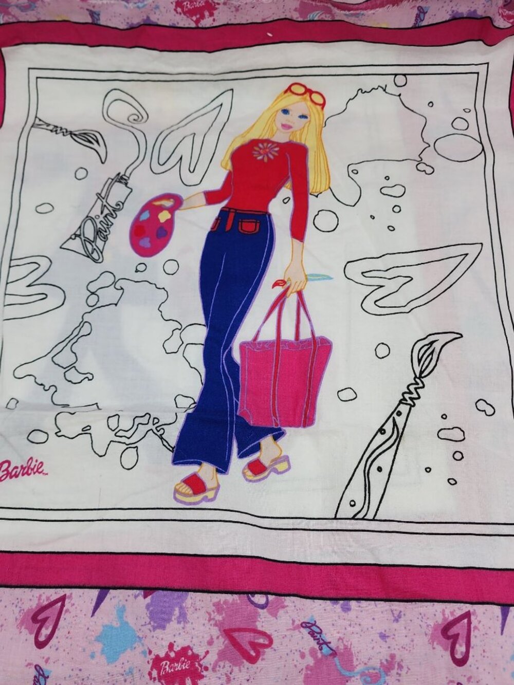 2002 Mattel Color me barbie pillow / quilt blocks 44 x 51 6 blocks - Picture 2 of 3